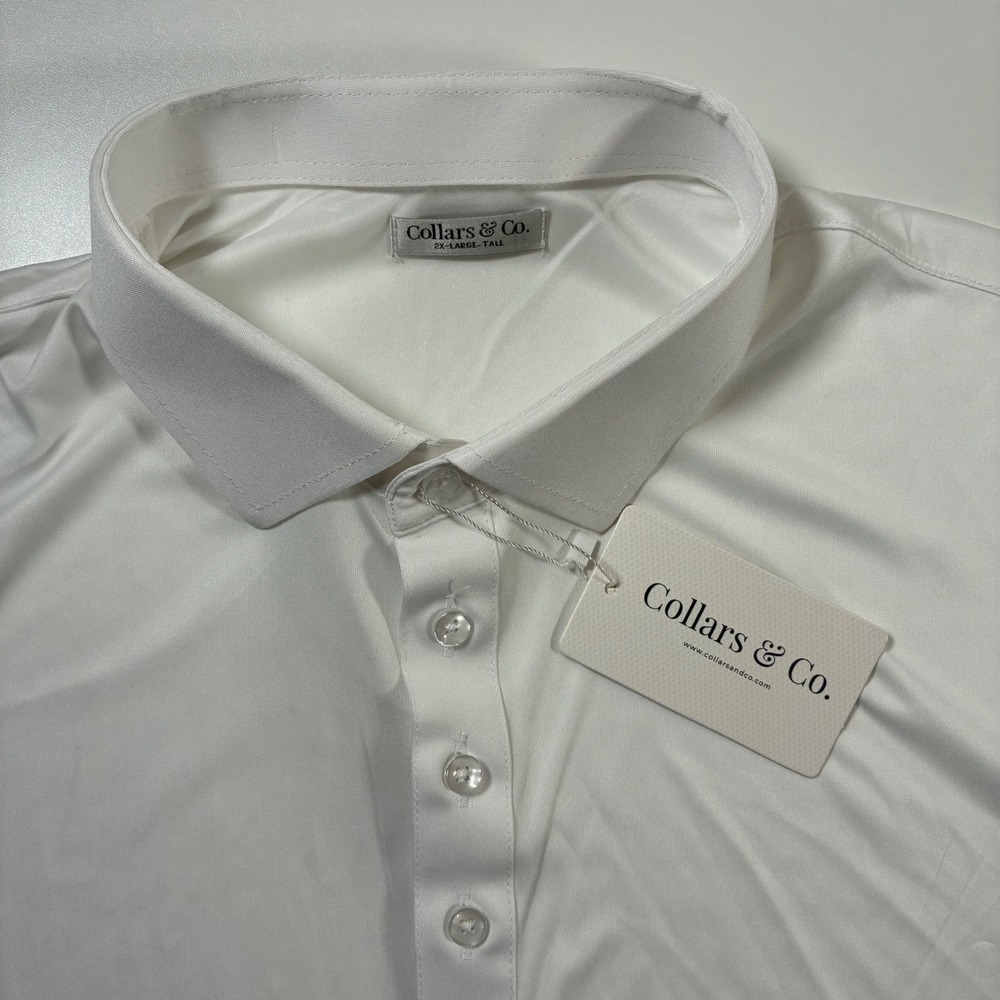 NEW Collars & Co Polo Shirt‎ 2XLT Tall White Firm Dress Collar Performance